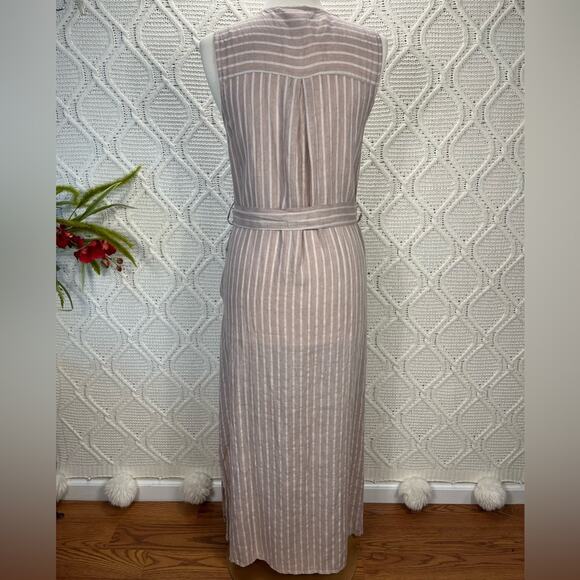 LUNGO L'ARNO | Cream Sleeveless Linen Blend Striped Button Up Maxi Dress - Picture 5 of 8